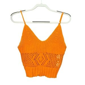 LIU JO Crochet Knit Sweater Tank Top Orange Size M